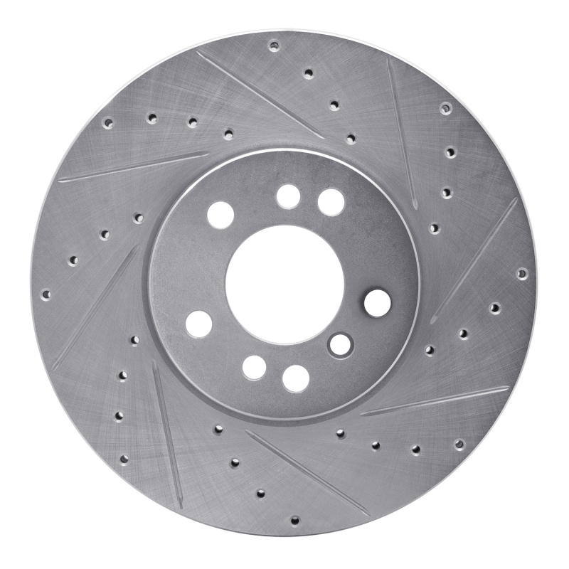 BMW X5 Brake Rotor (1) - Front Right - R1 Concepts - Drilled & Slotted - Silver - `00-`06